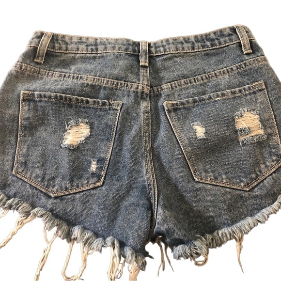 KANCAN High Rise Destroyed Distressed Fringe Shorts Sz. 25/3 Cut Offs Fringe Hem - Picture 3 of 5